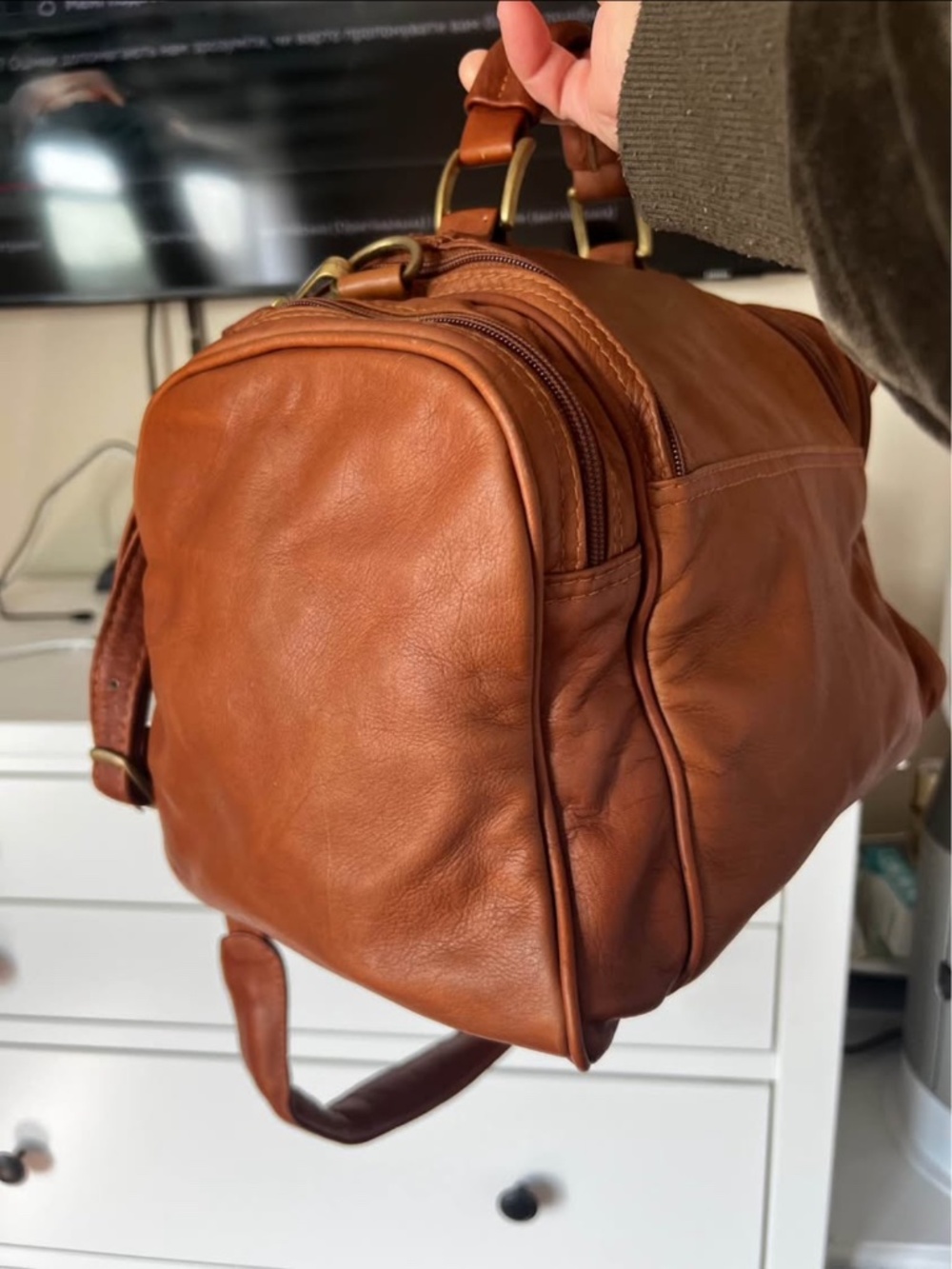 ⁠Vintage Style Brown Genuine Leather Satchel Bag⁠ - Picture 5 of 8